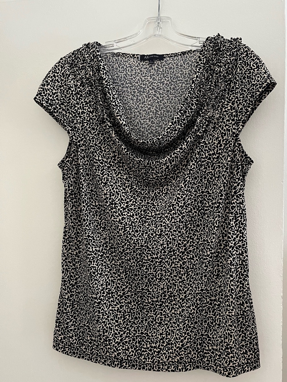 Anne Klein Black and Cream Printed Cowl Neck Top-Size Large